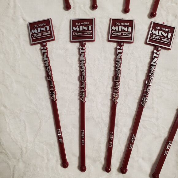 Vintage Las Vegas Mint Cocktail Swizzle Stir Sticks Set 10 Plastic Del Webb New - Picture 6 of 9